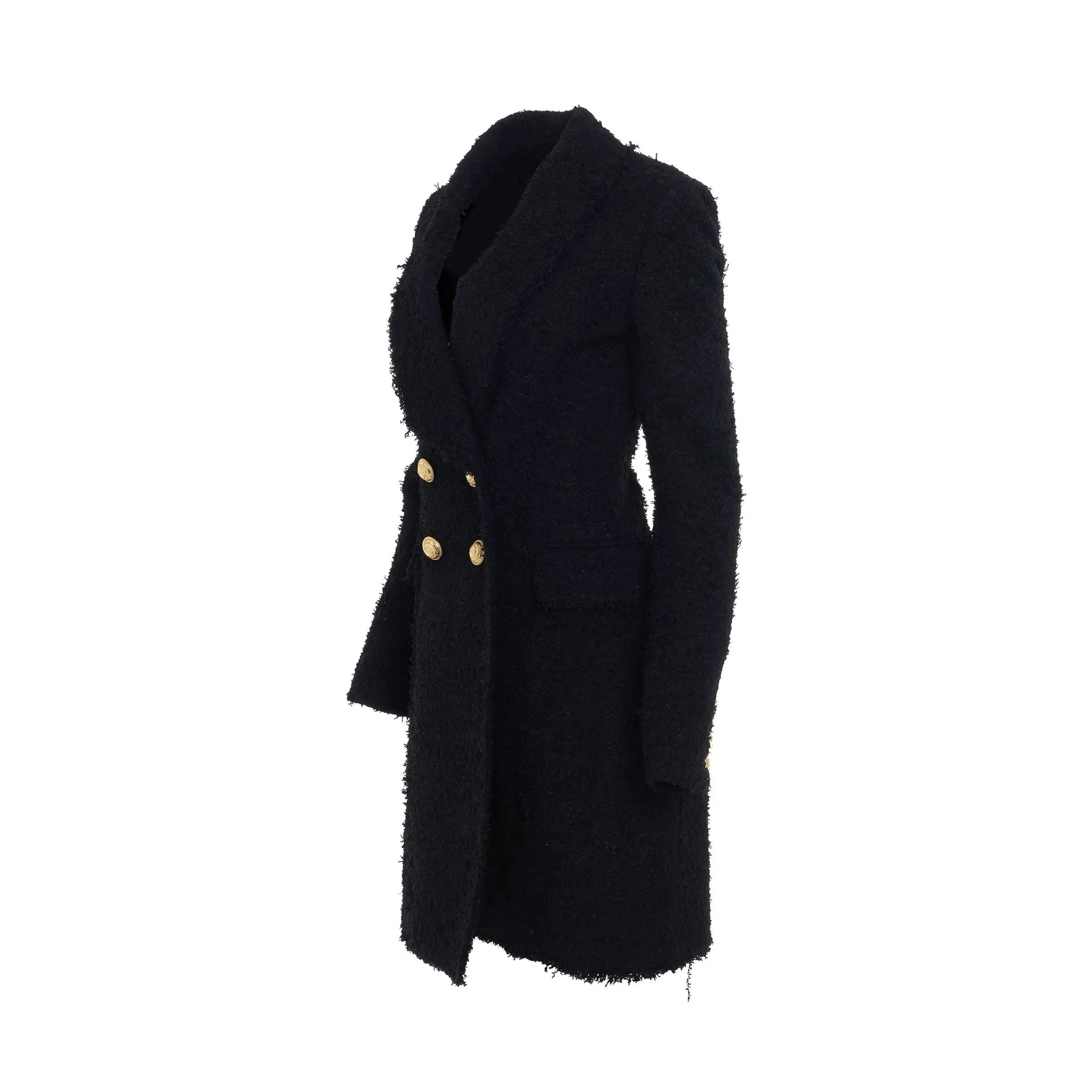 4 Button Tweed Coat in Black