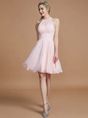 A-Line Chiffon Knee-Length Sleeveless Scoop Bridesmaid Dresses