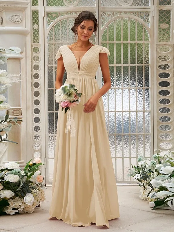 A-Line/Princess Chiffon Ruffles V-neck Sleeveless Sweep/Brush Train Bridesmaid Dresses