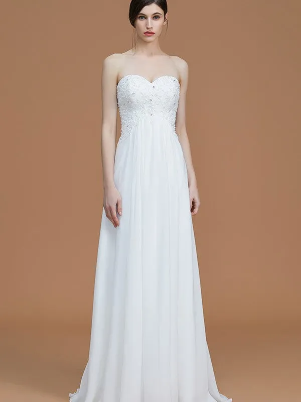 A-Line/Princess Sweetheart Sleeveless Sweep/Brush Train Beading Chiffon Bridesmaid Dresses