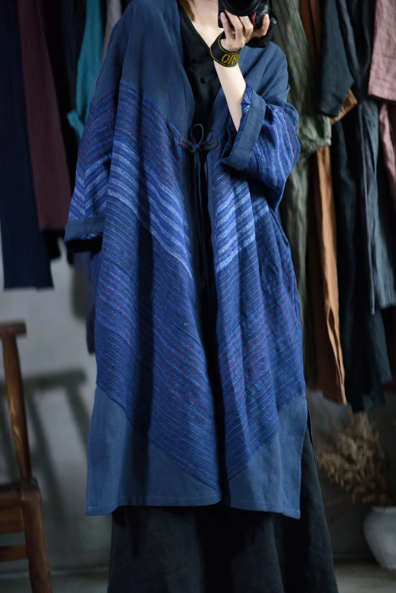 Asymmetrical Vintage Blue Linen Cardigan | Lotus