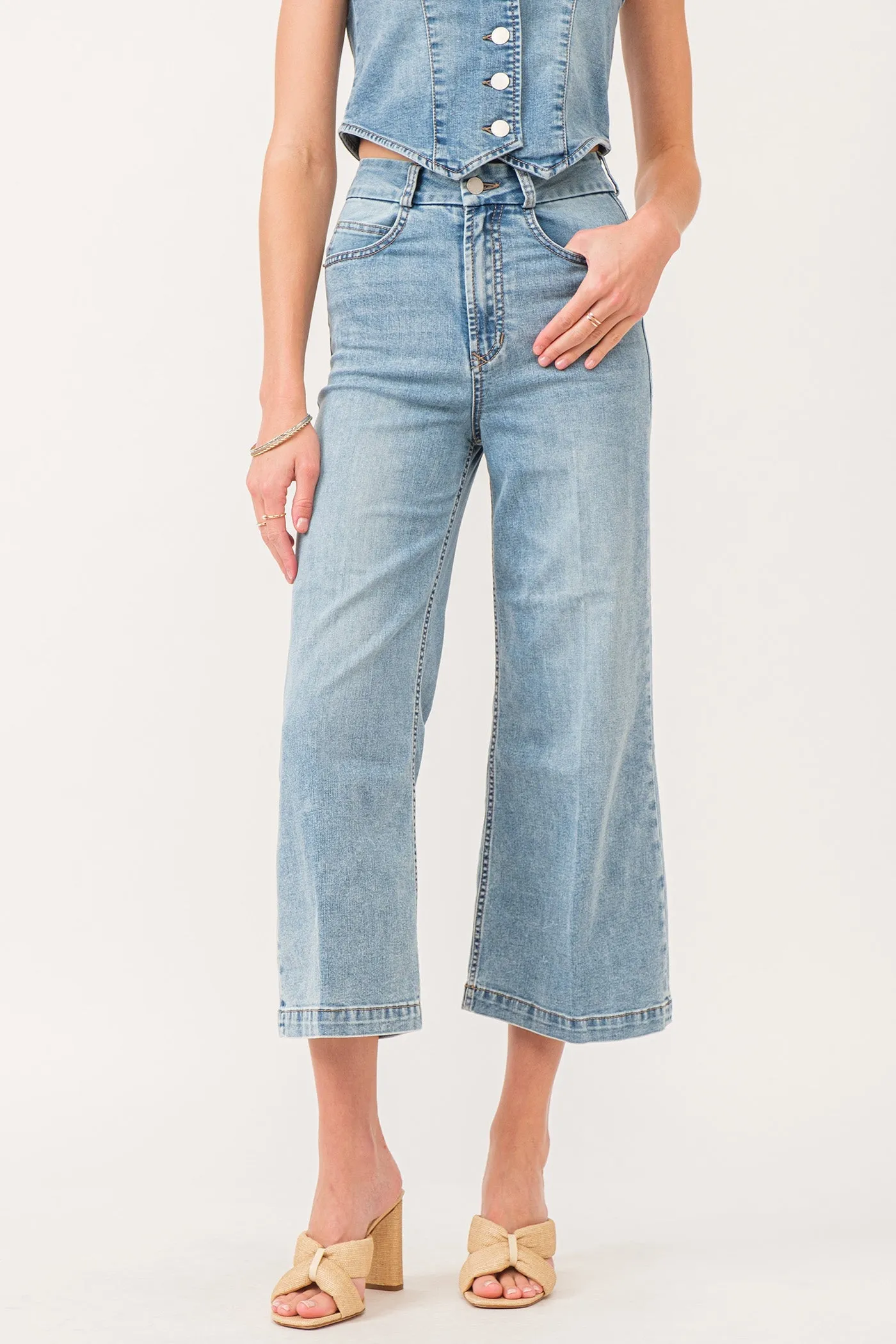 AUDREY SUPER HIGH RISE CROPPED WIDE LEG COLOR PANTS SHELBY CHAMBRAY