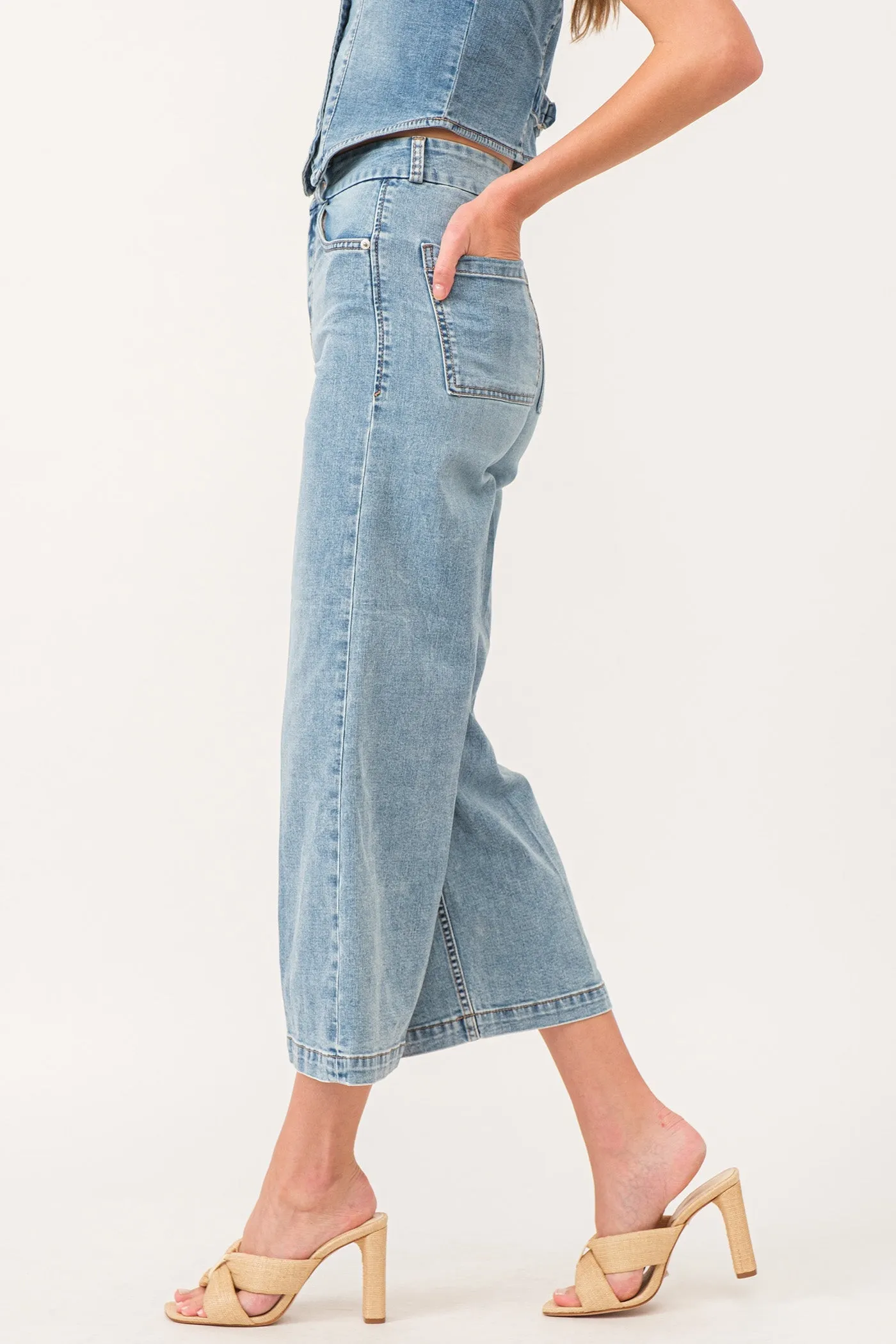 AUDREY SUPER HIGH RISE CROPPED WIDE LEG COLOR PANTS SHELBY CHAMBRAY