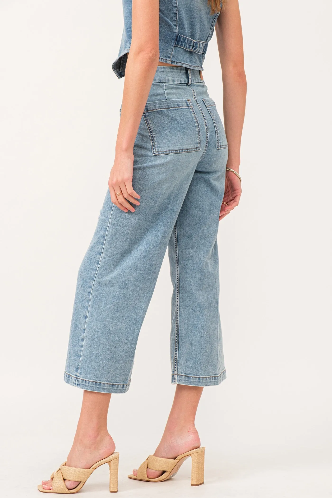 AUDREY SUPER HIGH RISE CROPPED WIDE LEG COLOR PANTS SHELBY CHAMBRAY