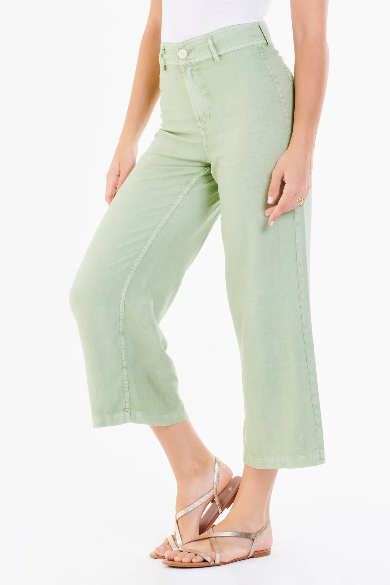 AUDREY SUPER HIGH RISE CROPPED WIDE LEG PANTS LETTUCE