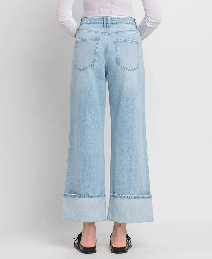 BEST SELLER High Rise Cuffed Baggy Wide Leg Jeans (light)