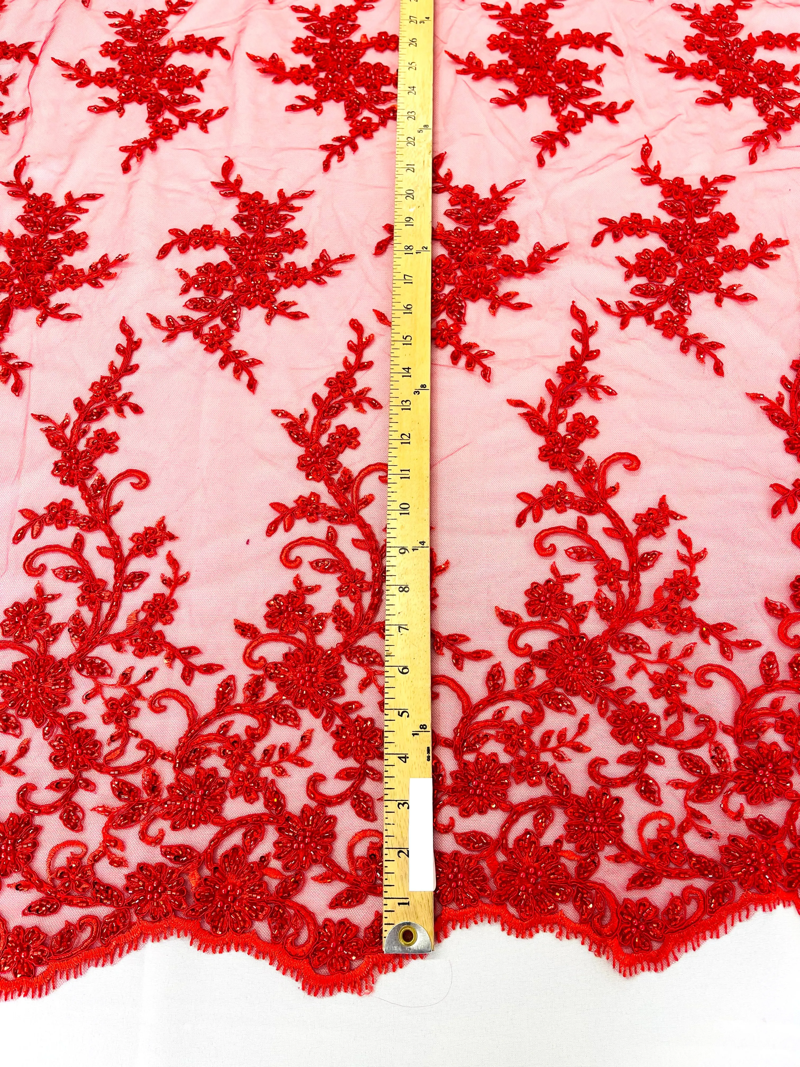 BIG FLORAL DAMASK BEADED LACE (By The Yard)