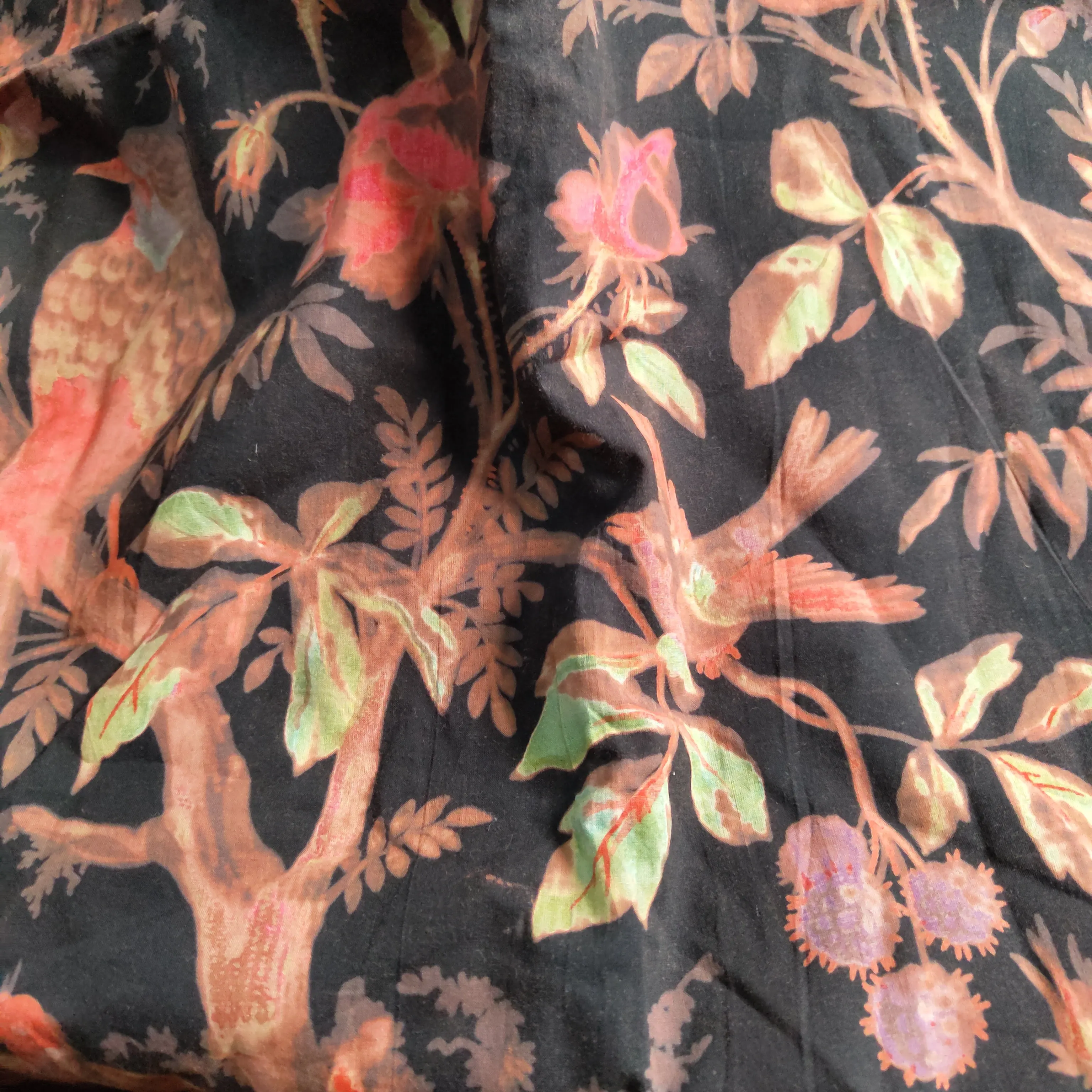 Birds of paradise shades of black Cotton cambric 44 inches width Fabric per meter