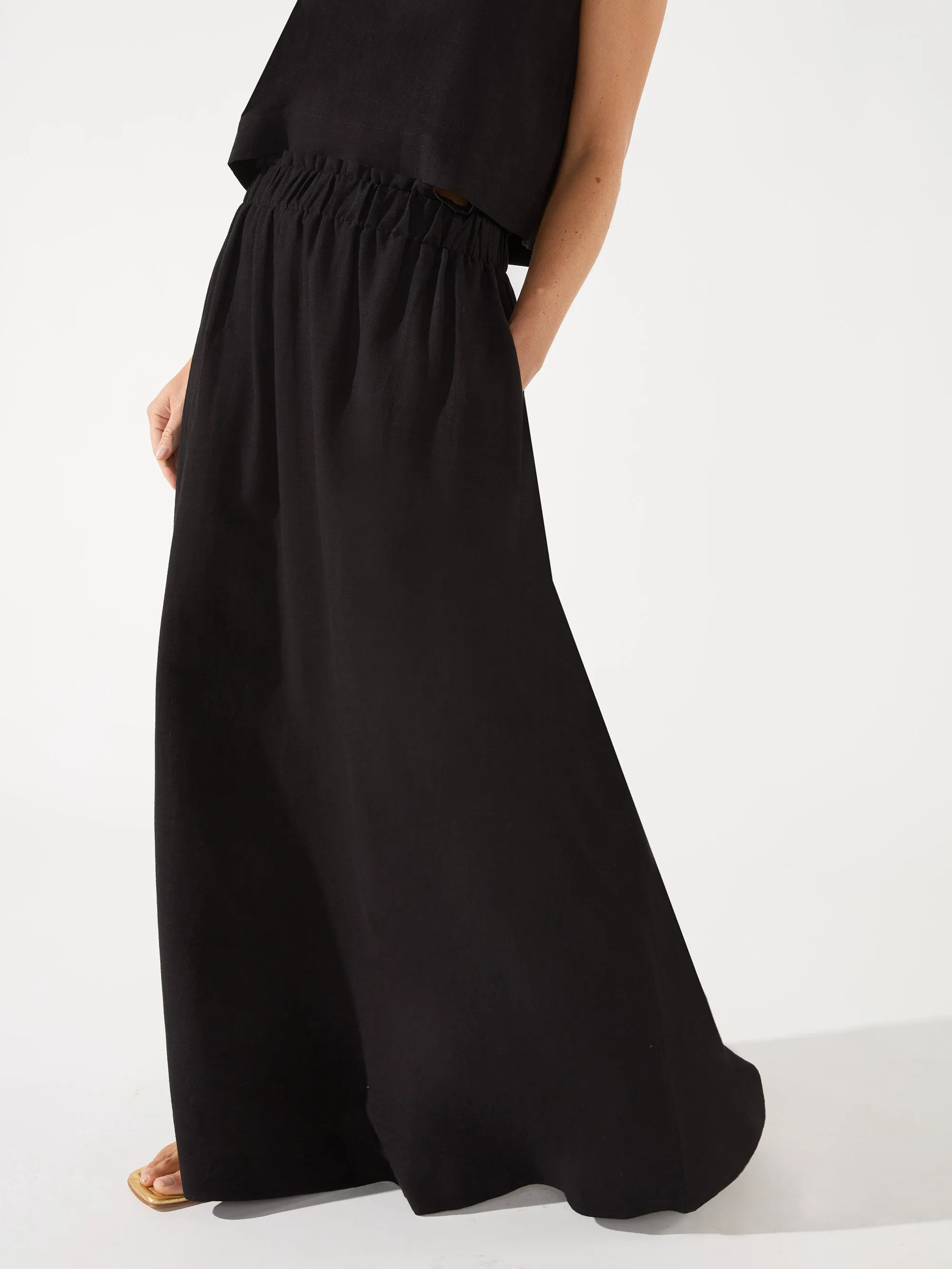 Black Linen Blend Maxi Skirt