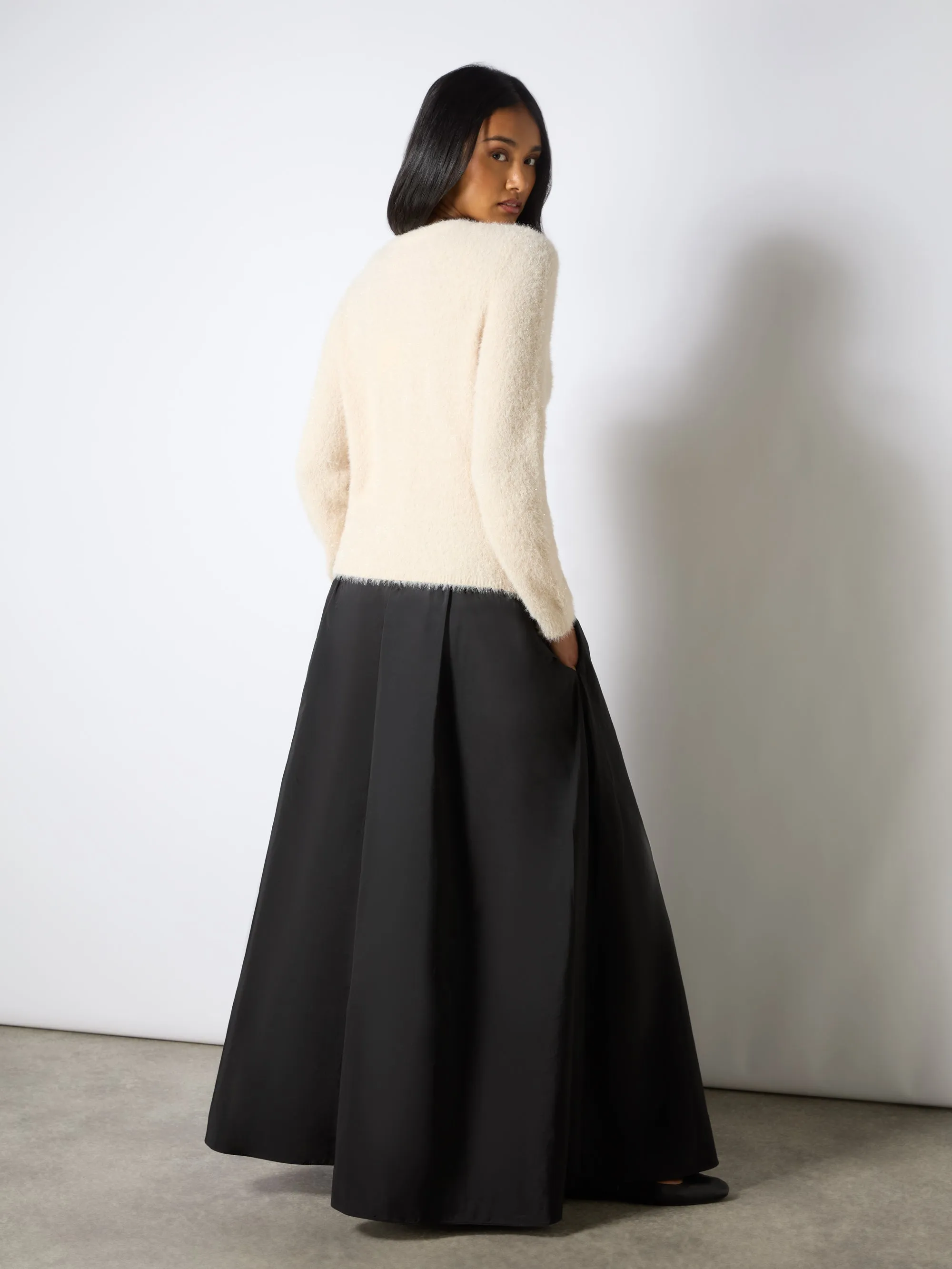 Black Taffeta Full Maxi Skirt