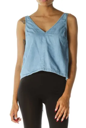 Blue Light-Wash V-Neck Denim Tank Top