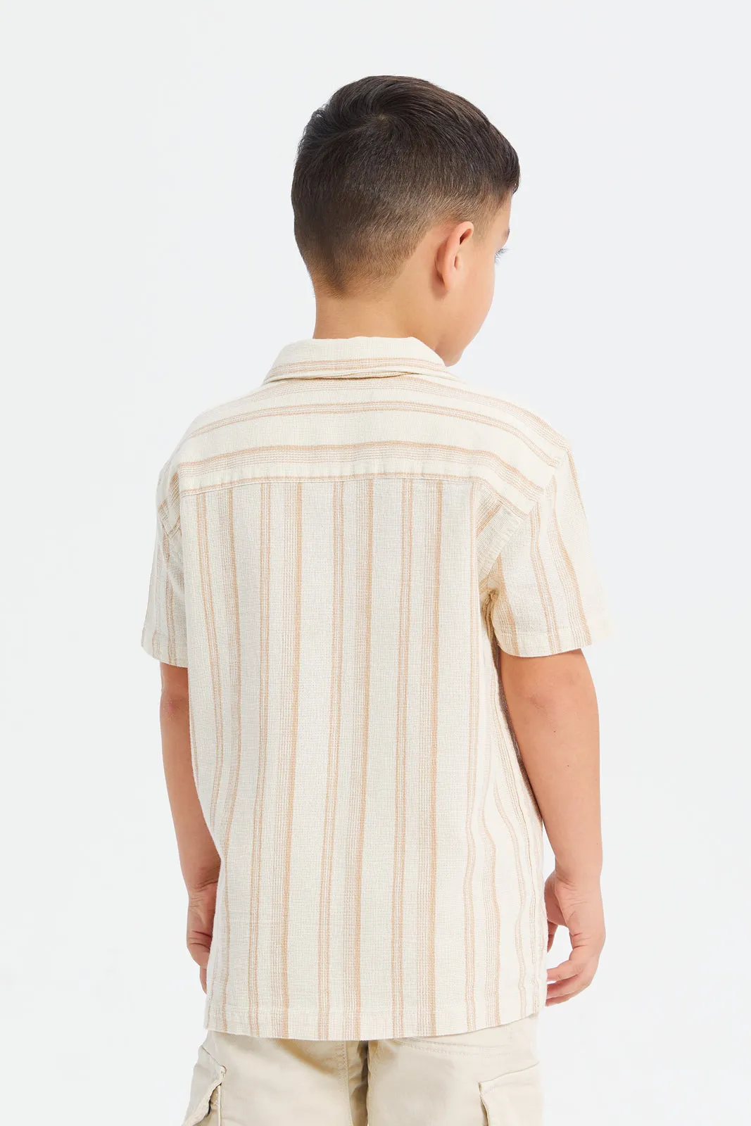 Boys Beige Resort Collar Oversized Shirt