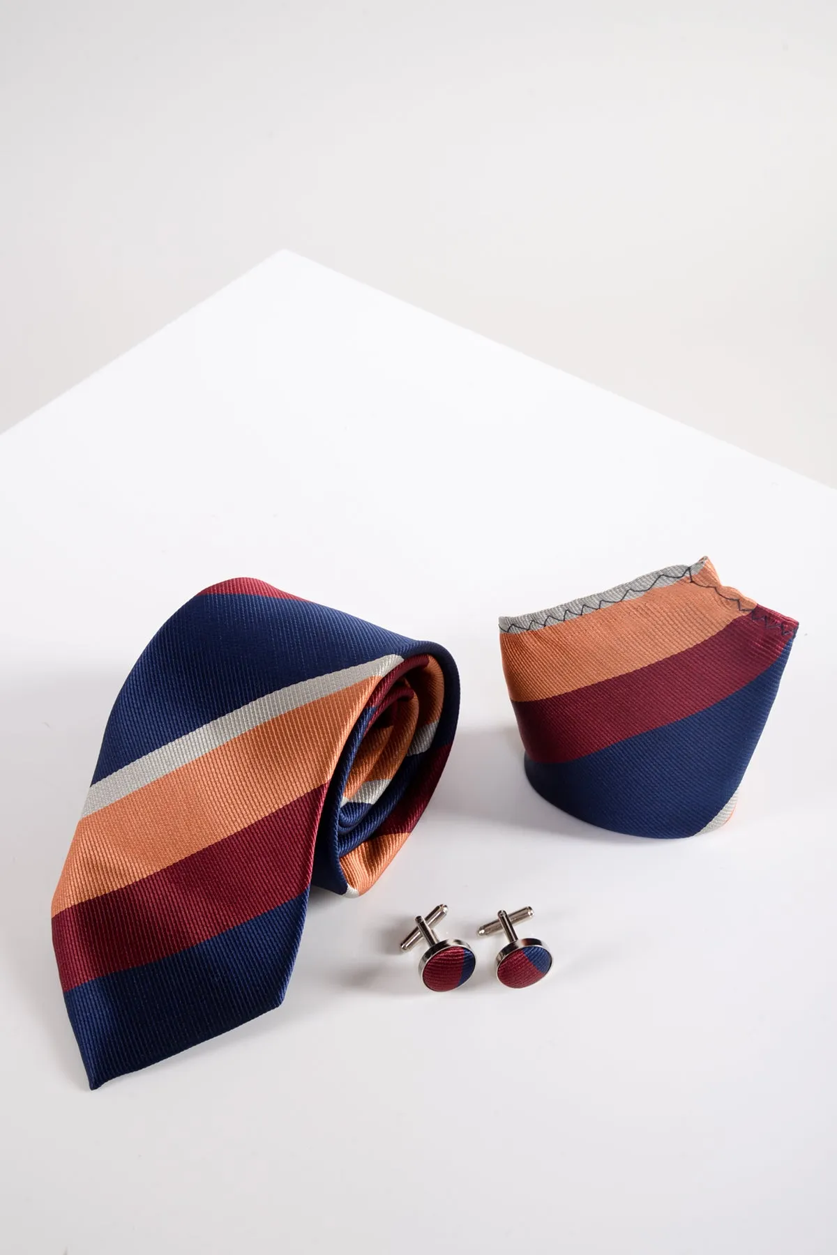 Bruno Multi-Colour Stripe Tie, Cufflink and Pocket Square