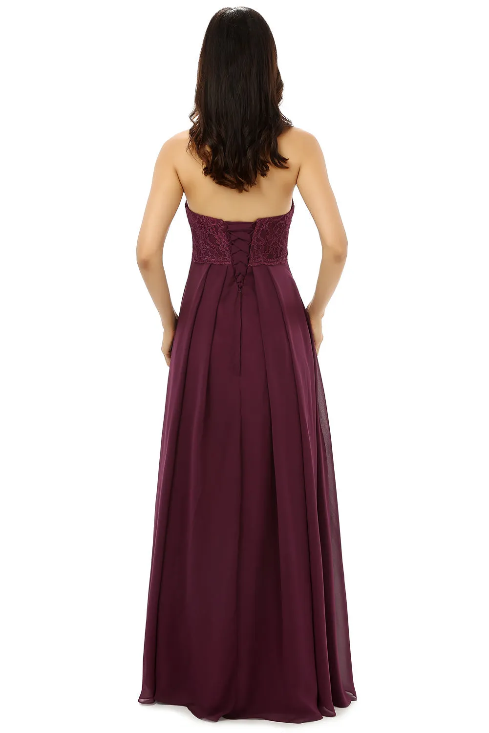 Burgundy Chiffon Lace Sweetheart High Waist Bridesmaid Dresses