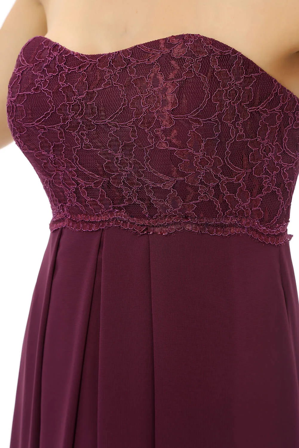 Burgundy Chiffon Lace Sweetheart High Waist Bridesmaid Dresses