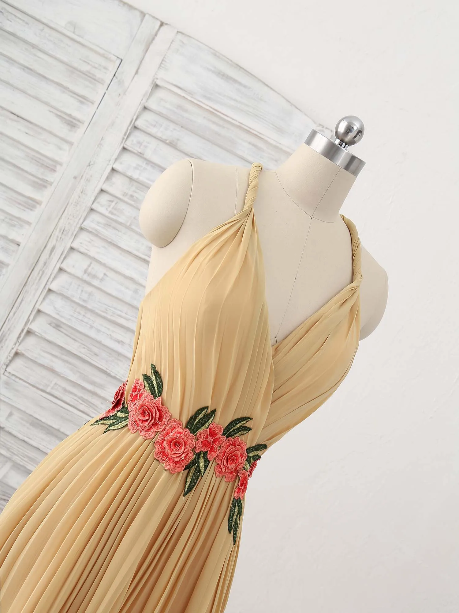 Champagne Chiffon Long Prom Dress, Chiffon Evening Dress