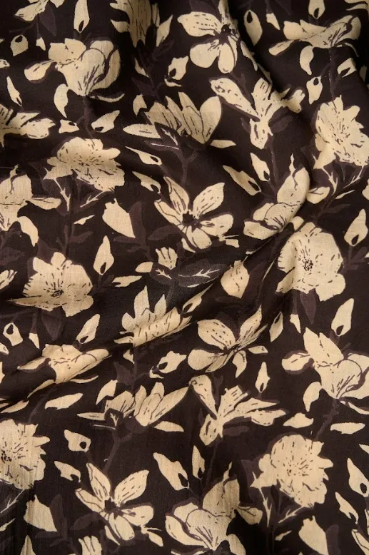 Charcoal Floral Pattern Printed Summer Pure Cotton Fabric