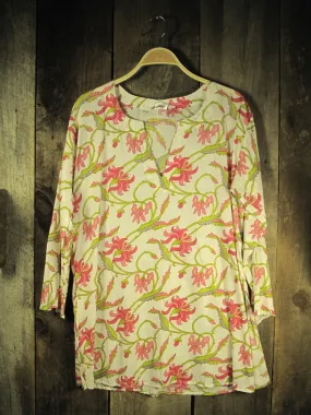 Cotton Tunic Top in Pink Floral