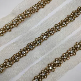 Dark Golden Pearl Work Embellished Handwork Trim (Wholesale)