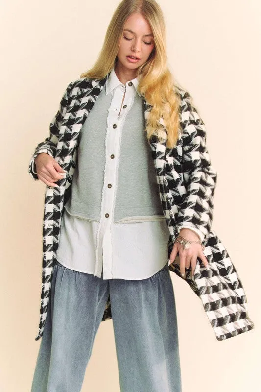 Double Breasted Houndstooth Tweed Coat