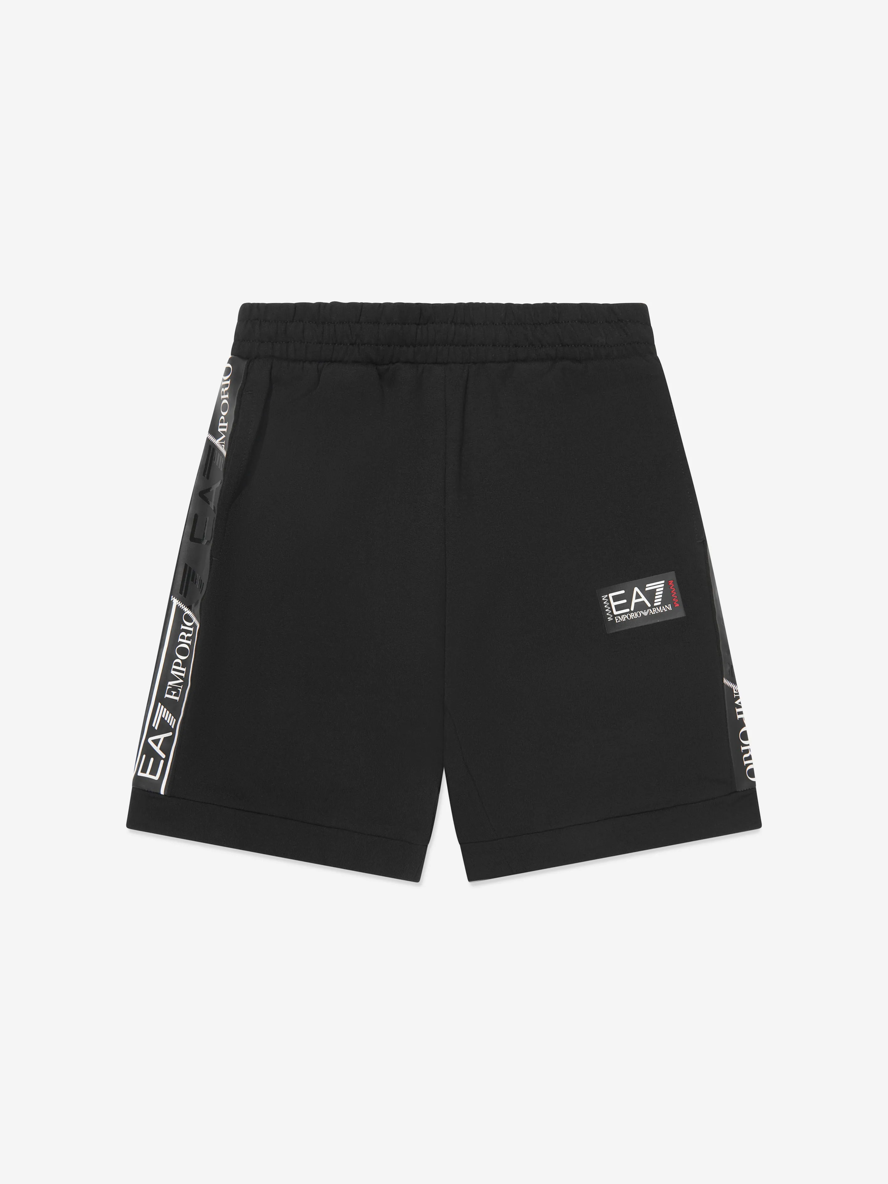 EA7 Emporio Armani Boys Train Logo Tape Bermuda Shorts in Black