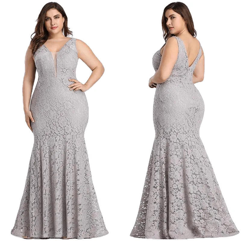 Elegant Mermaid Lace Sleeveless V-Neck Long Party Gowns