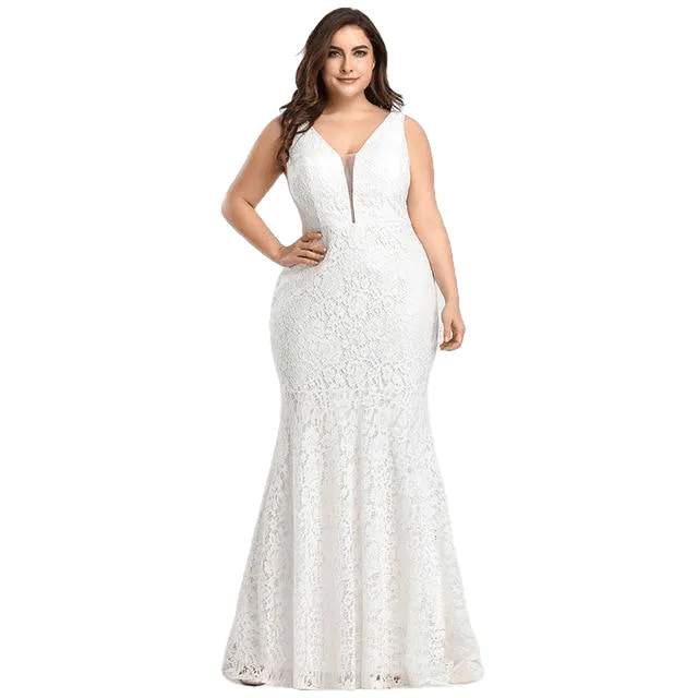 Elegant Mermaid Lace Sleeveless V-Neck Long Party Gowns