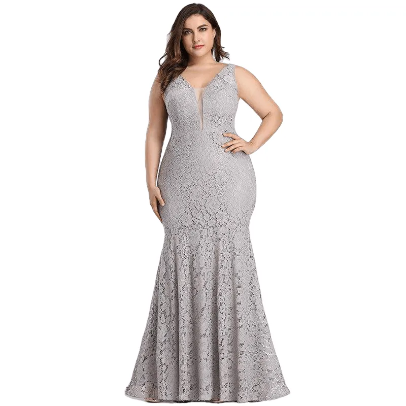 Elegant Mermaid Lace Sleeveless V-Neck Long Party Gowns