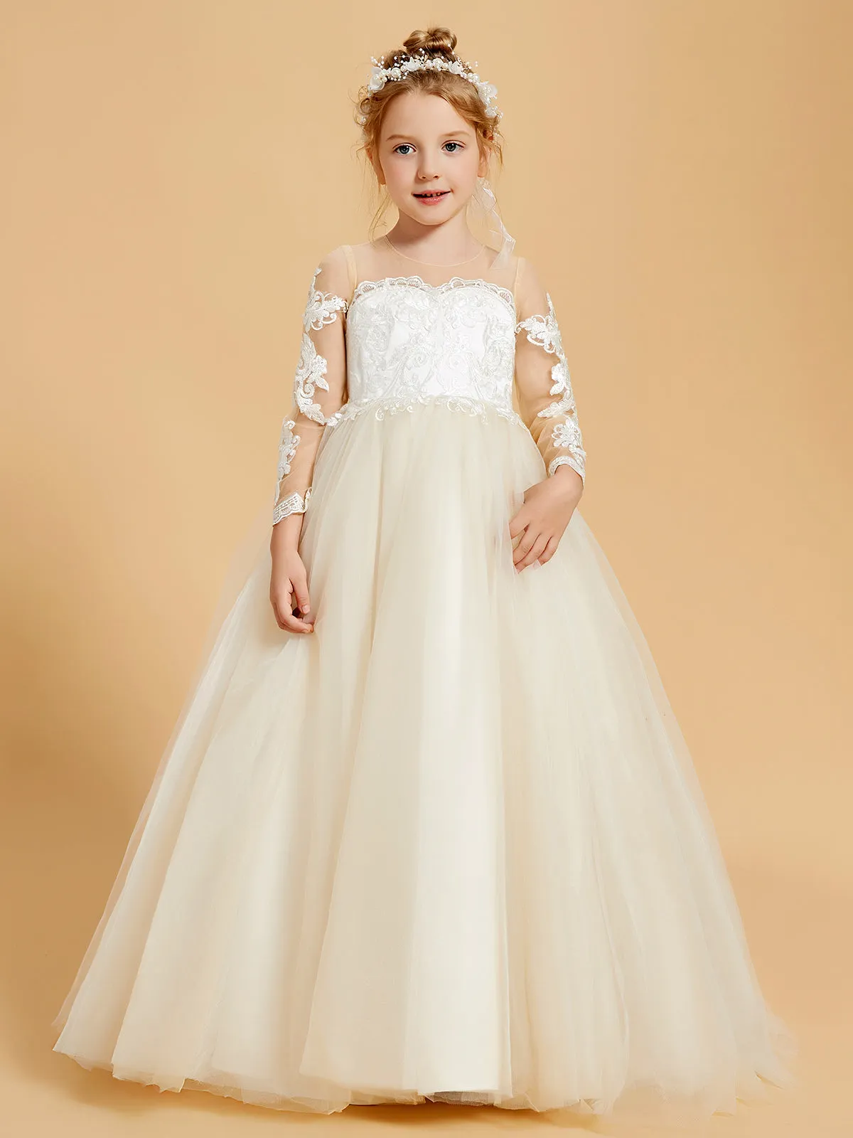 Elegant Tulle Flower Girl Dresses with Lace Applique and Button Accents Clearance