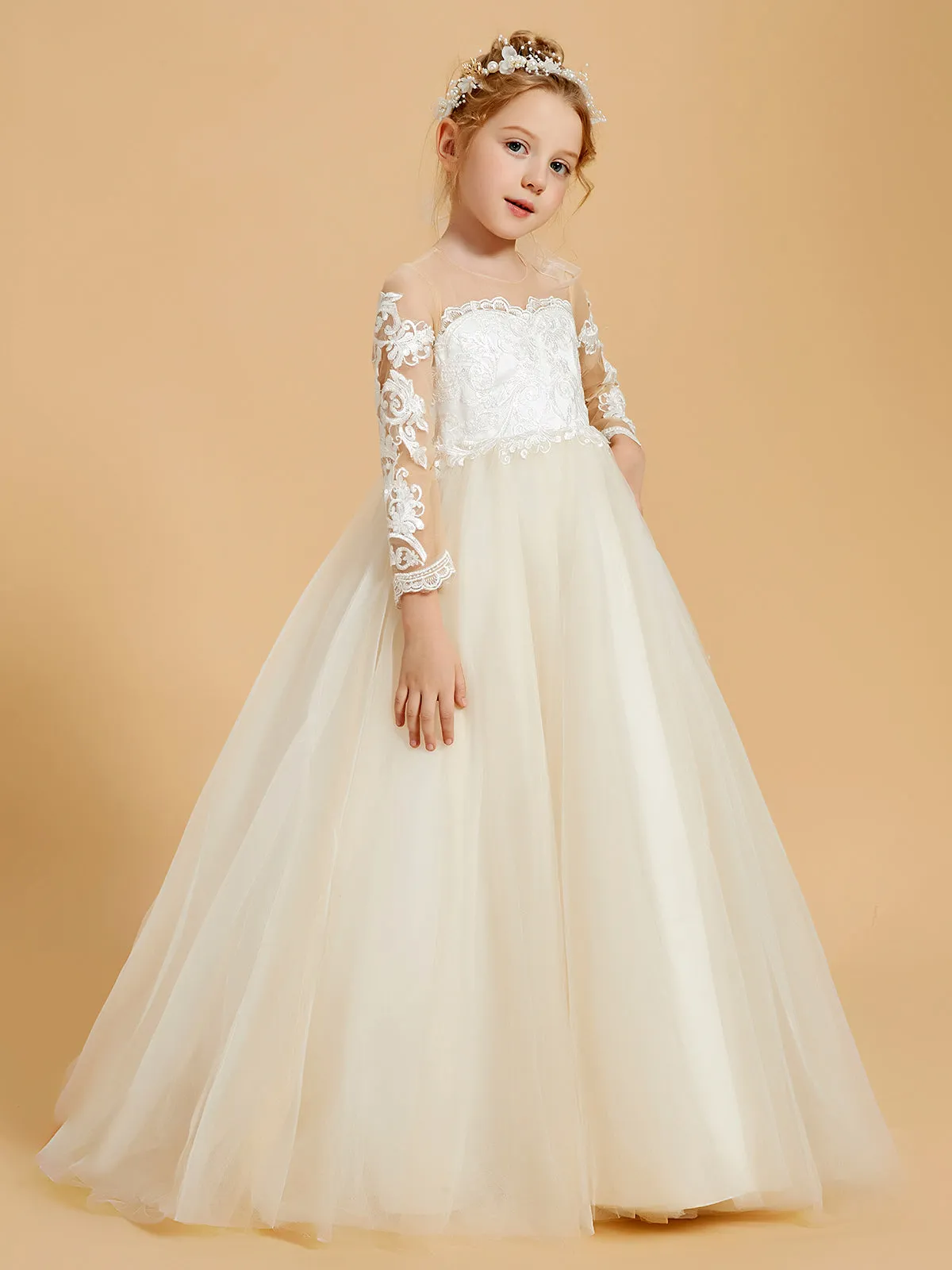 Elegant Tulle Flower Girl Dresses with Lace Applique and Button Accents Clearance