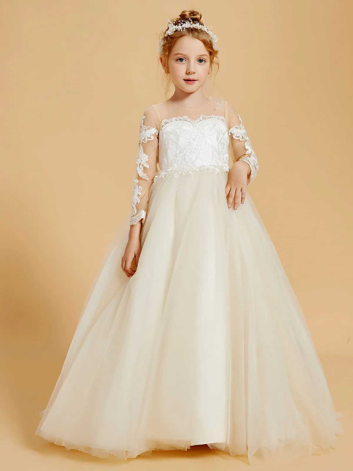 Elegant Tulle Flower Girl Dresses with Lace Applique and Button Accents Clearance