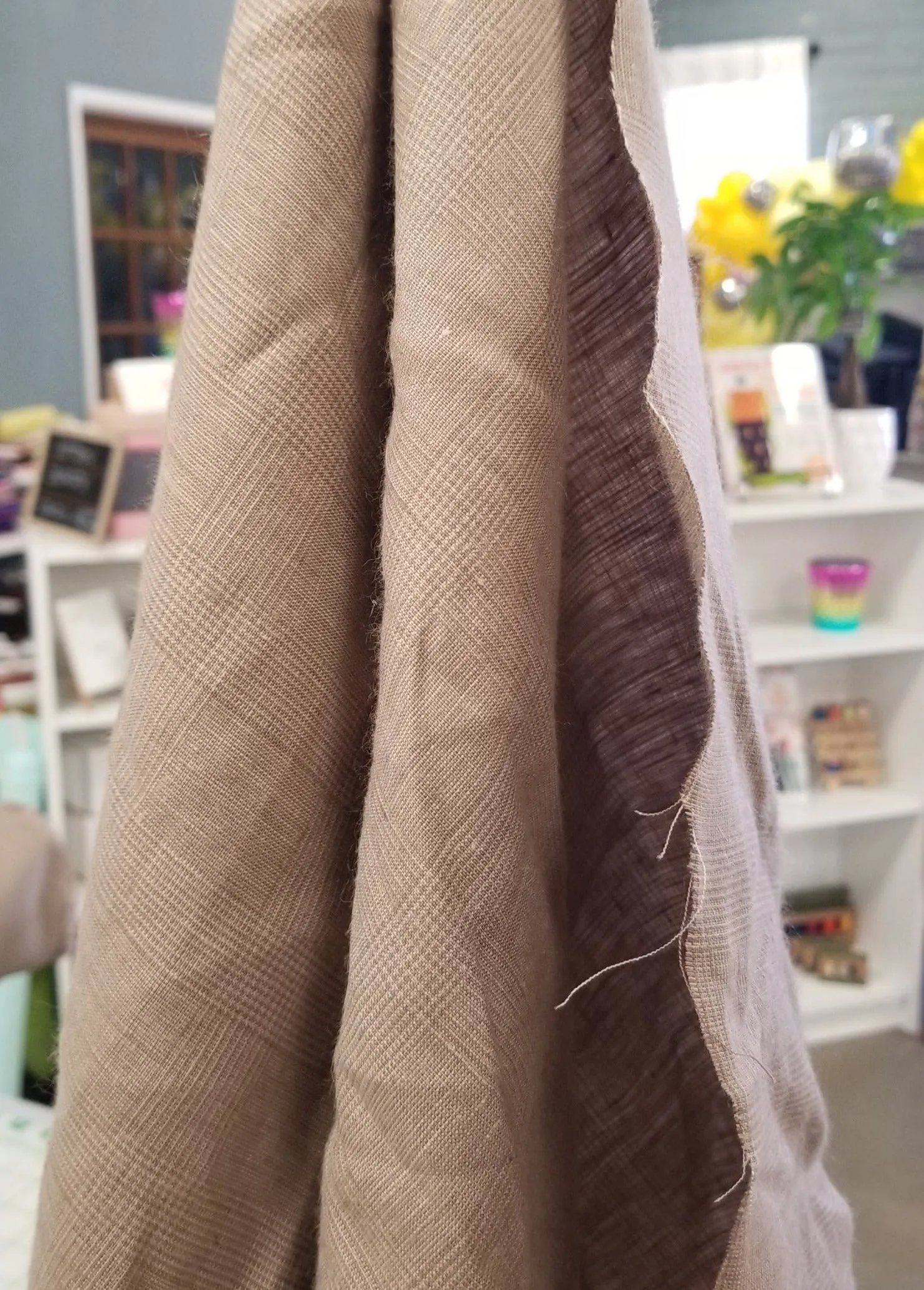 End of bolt: 2 yards of Irish Linen Glen Plaid Light Brown Bryson Woven 194 GSM- remnant