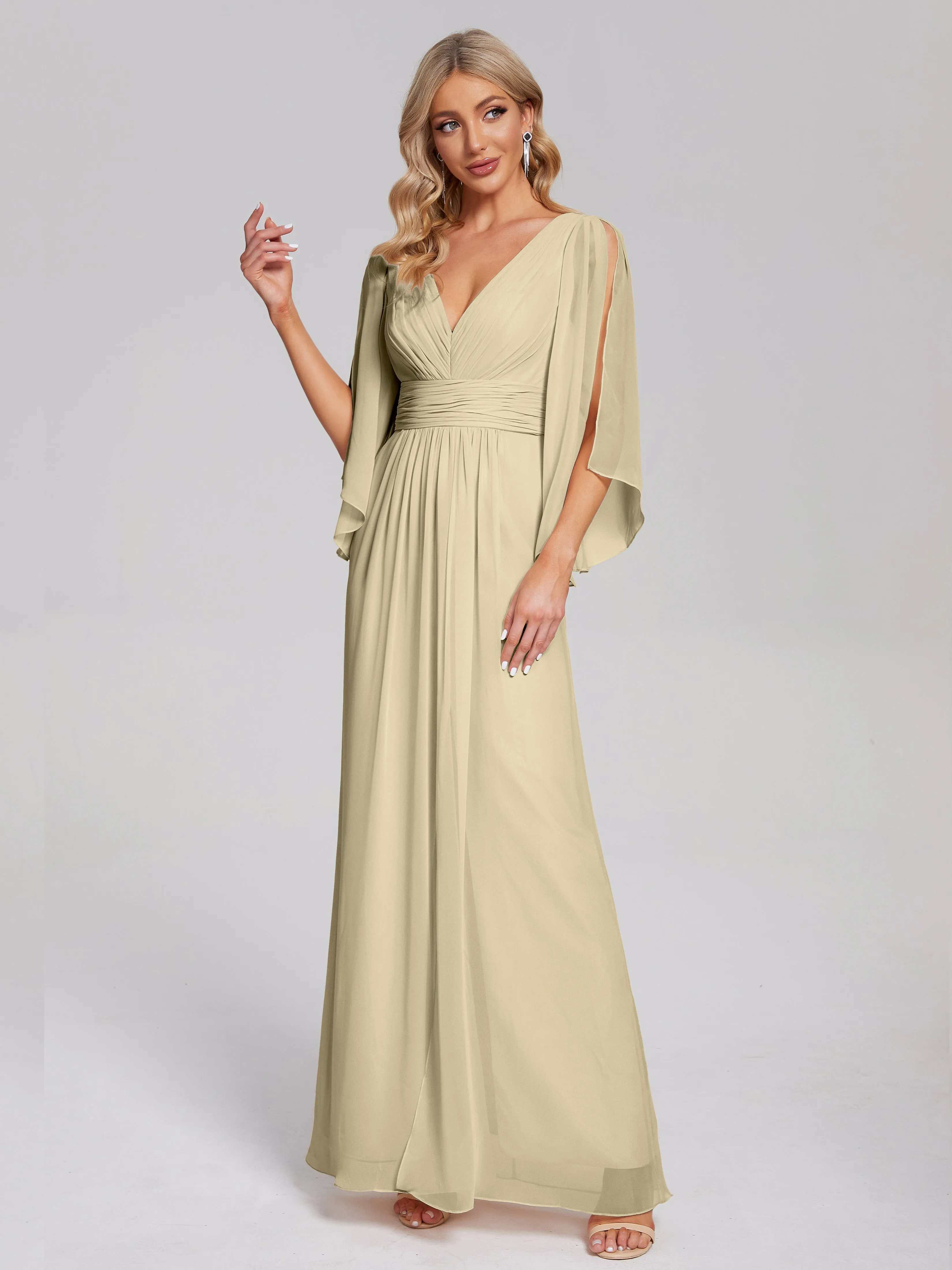 Fatima Elegant Half Sleeves Chiffon Bridesmaid Dresses