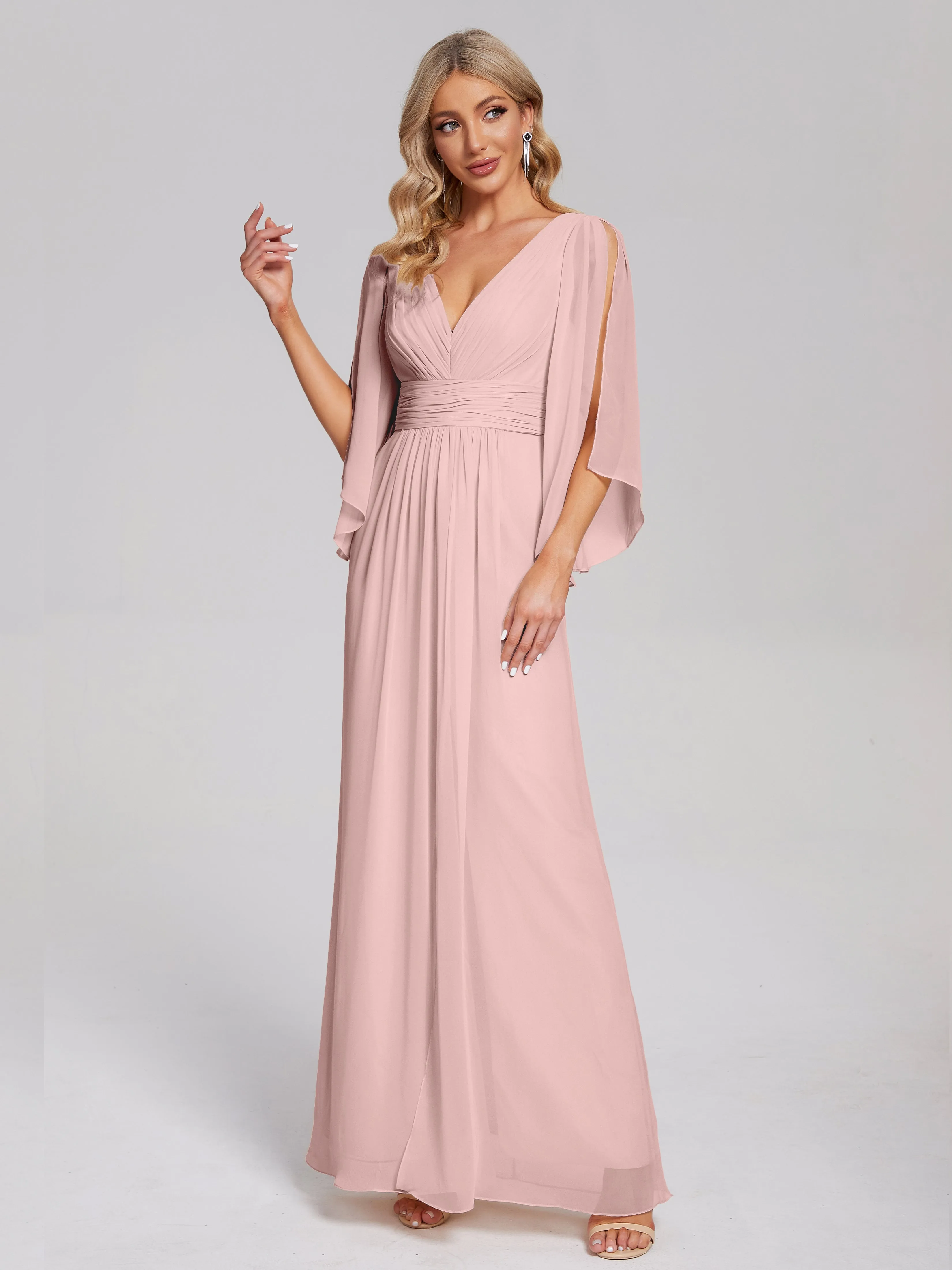 Fatima Elegant Half Sleeves Chiffon Bridesmaid Dresses