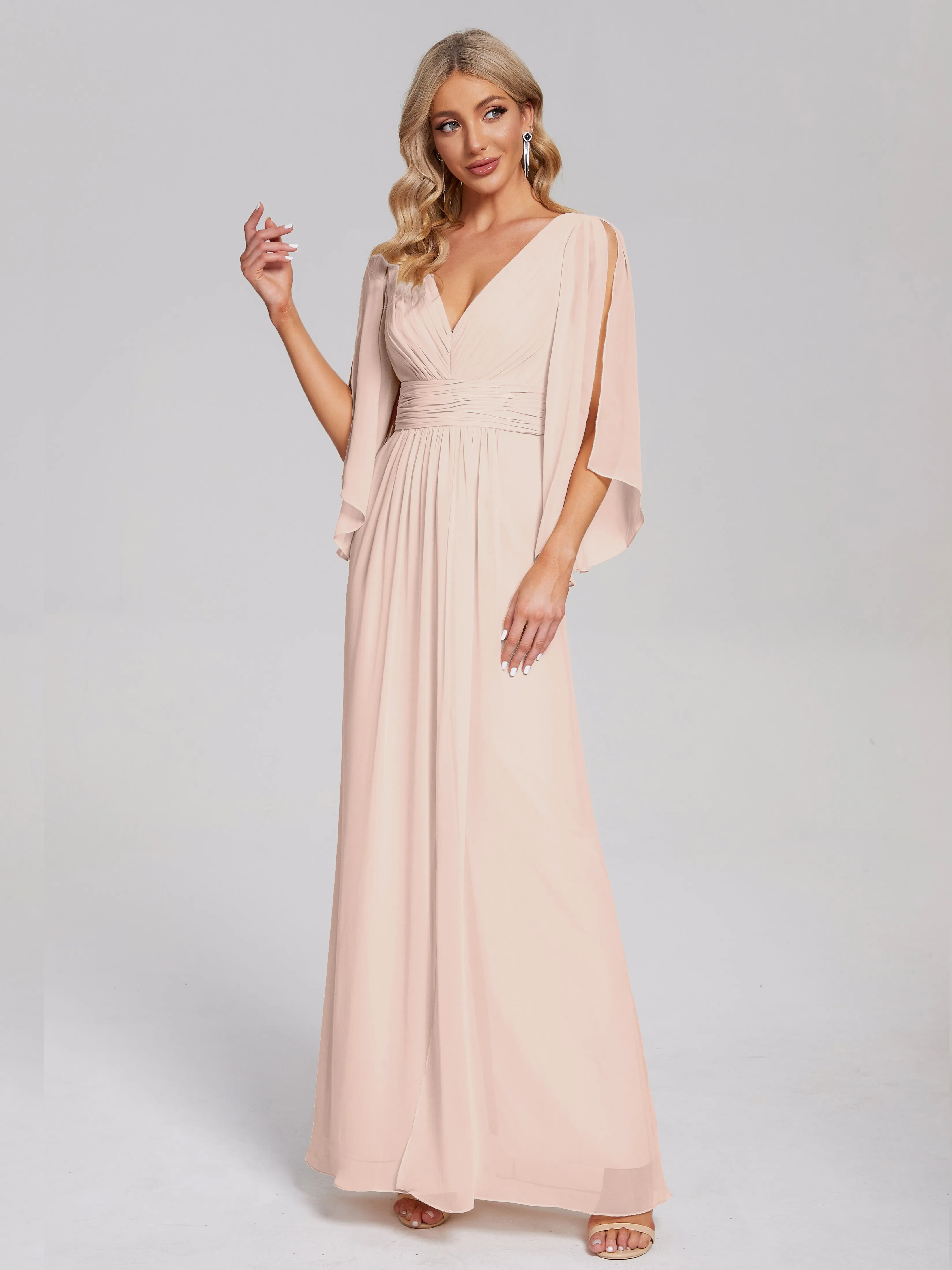 Fatima Elegant Half Sleeves Chiffon Bridesmaid Dresses