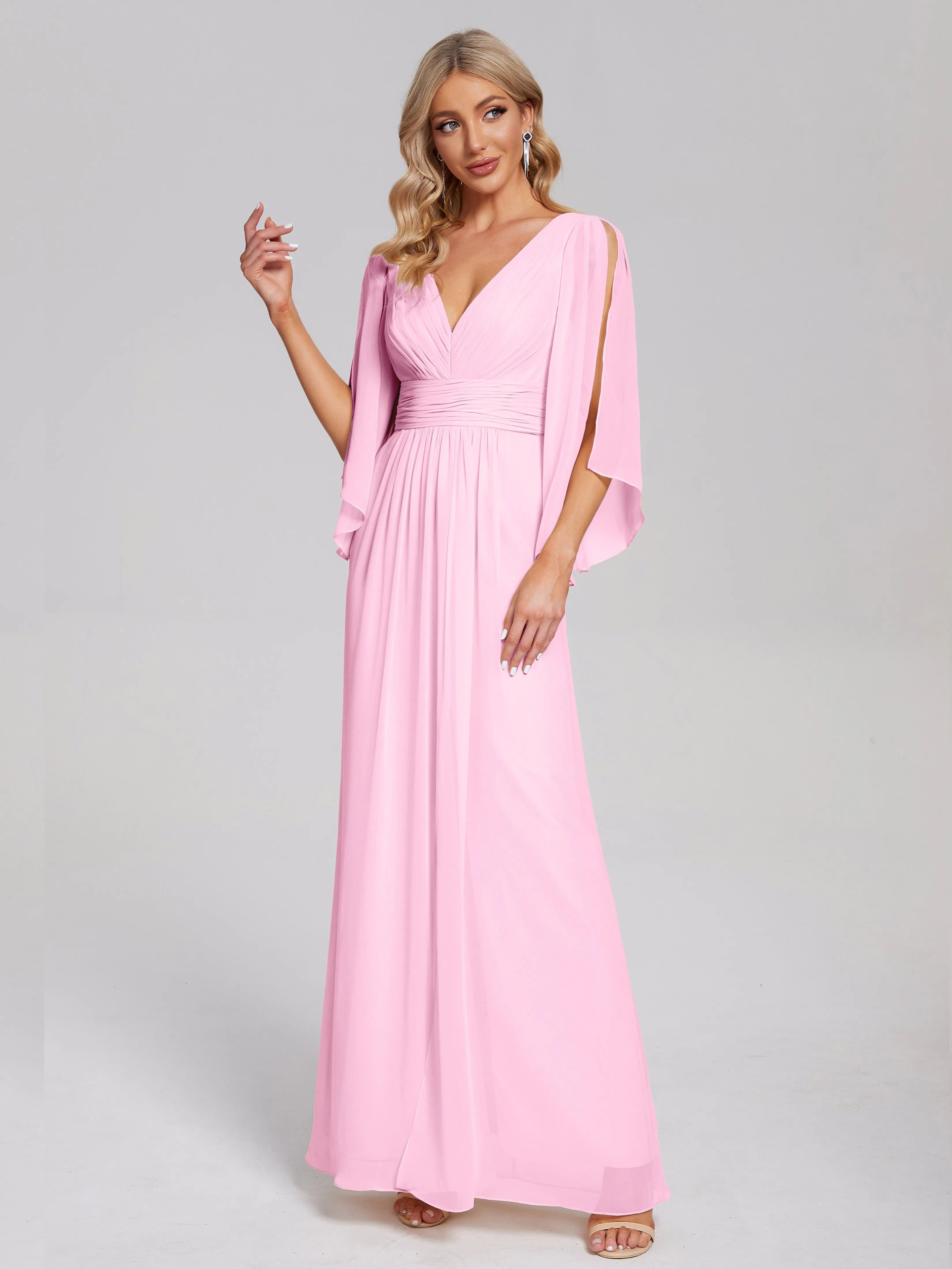 Fatima Elegant Half Sleeves Chiffon Bridesmaid Dresses