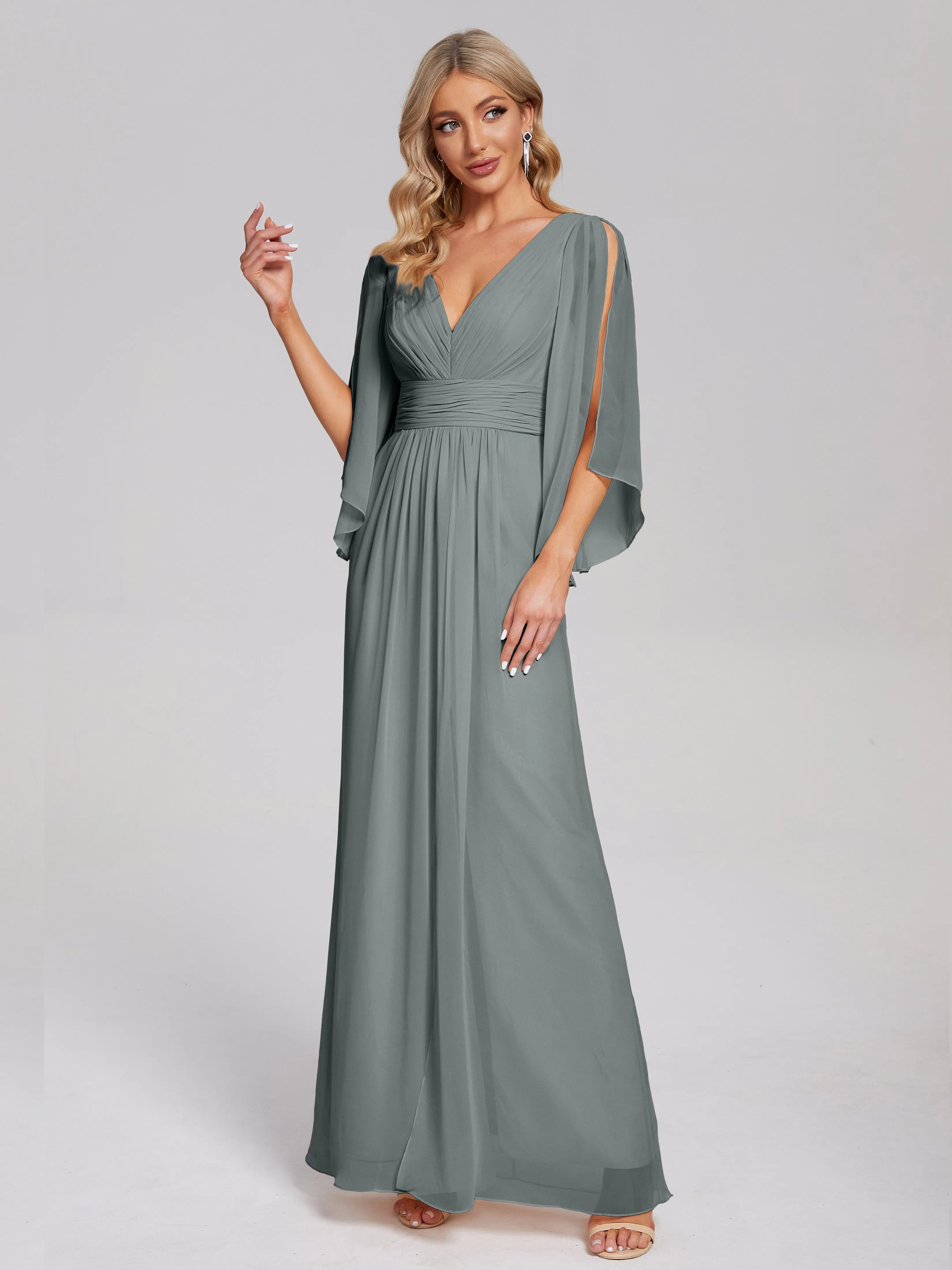 Fatima Elegant Half Sleeves Chiffon Bridesmaid Dresses