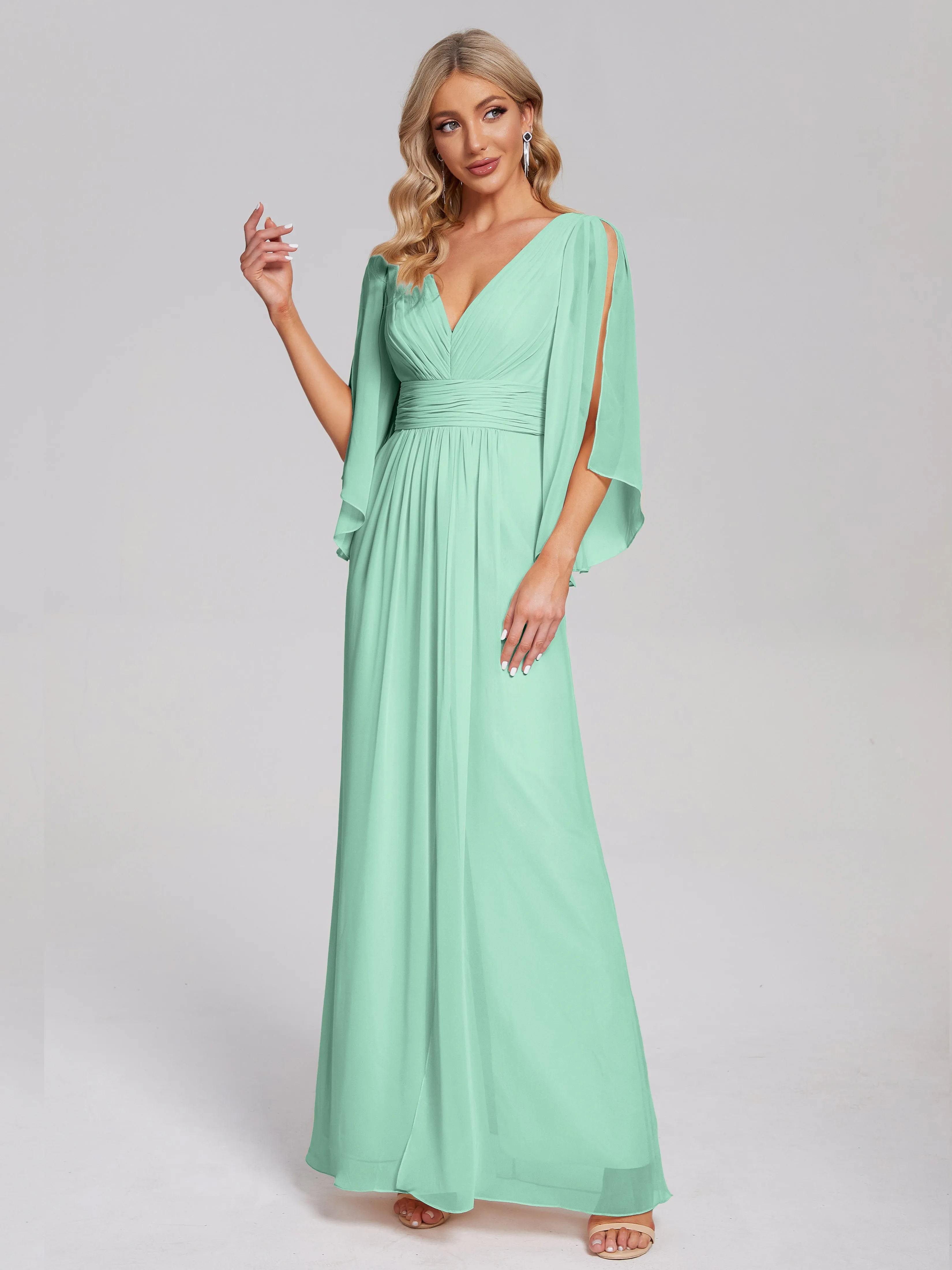 Fatima Elegant Half Sleeves Chiffon Bridesmaid Dresses