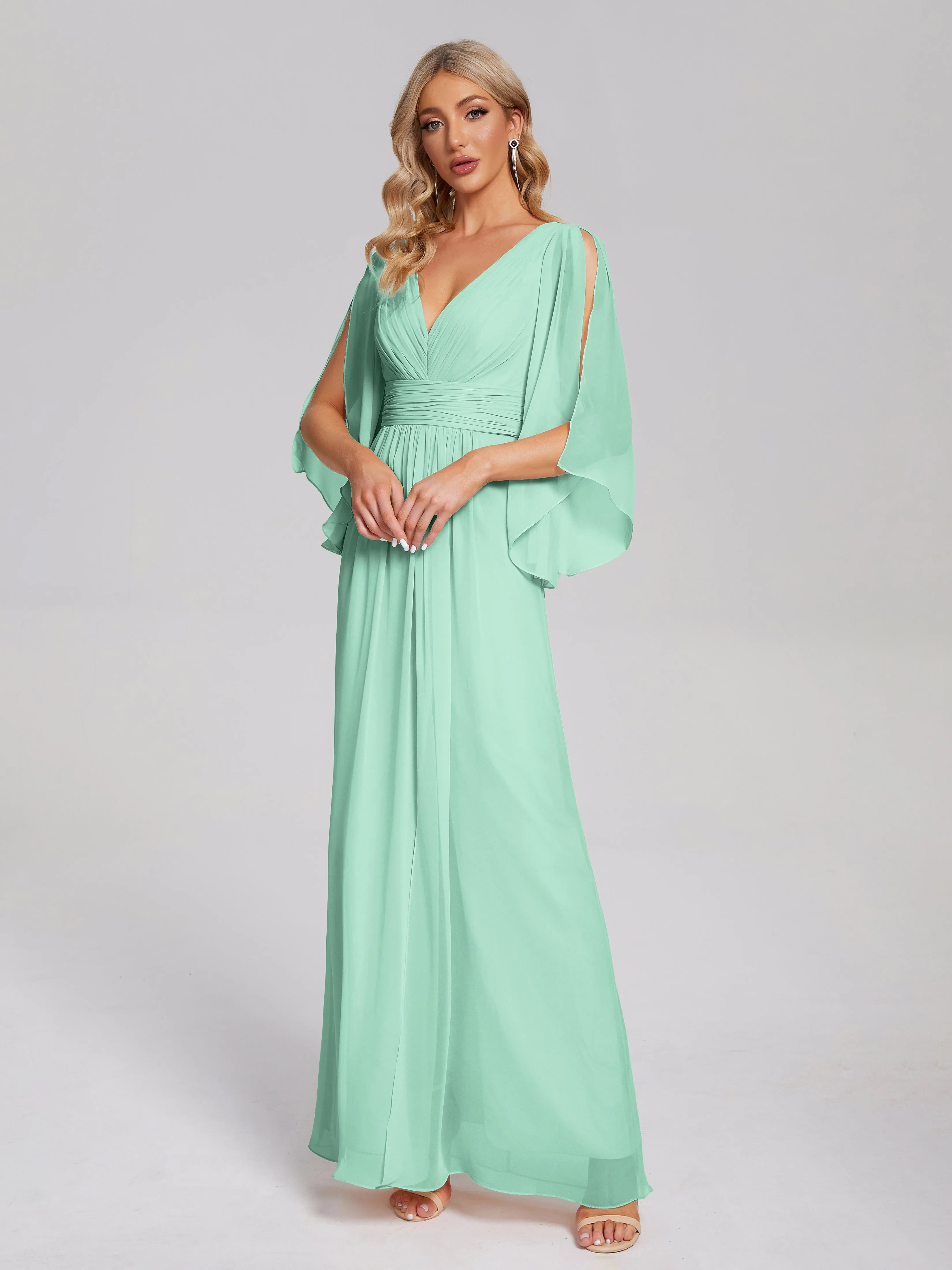 Fatima Elegant Half Sleeves Chiffon Bridesmaid Dresses