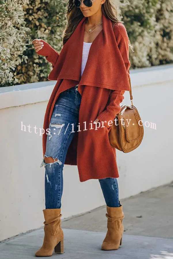 Fireside Pocketed Oversized Drape Neckline Knit Cardigan