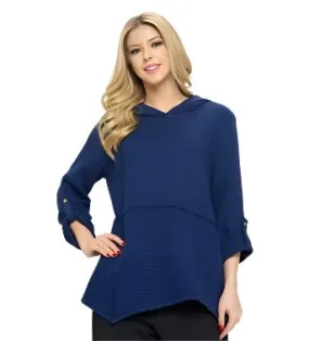 Focus Fashion Hooded Waffle Tunic in Navy - FW-150-NVY