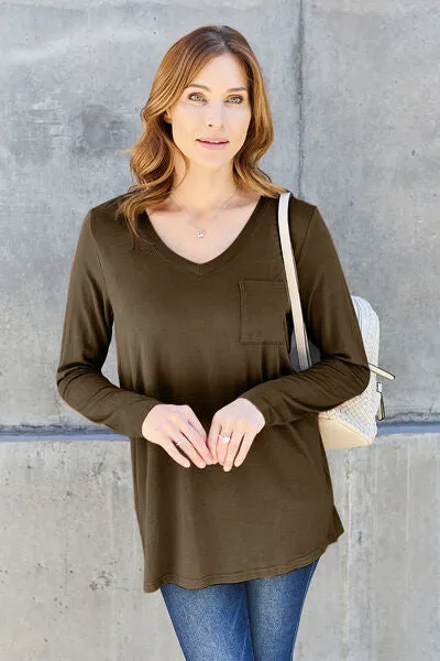 Full Size V-Neck Long Sleeve Top