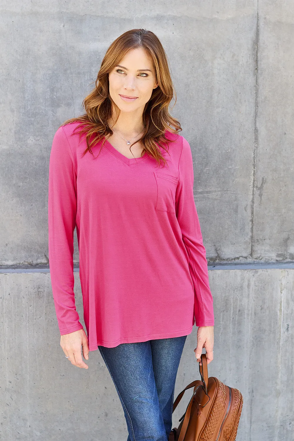 Full Size V-Neck Long Sleeve Top