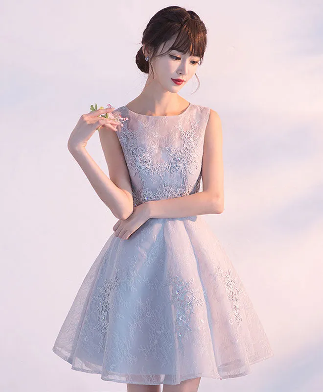 Gray Tulle Lace Short Prom Dress Gray Lace Homecoming Dress