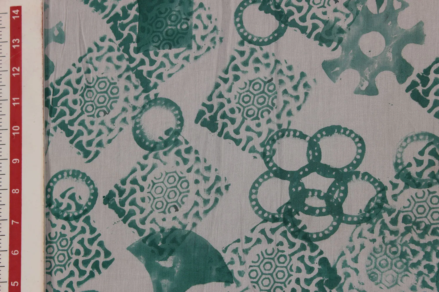 Green & White Objects Viscose Blend Fabric