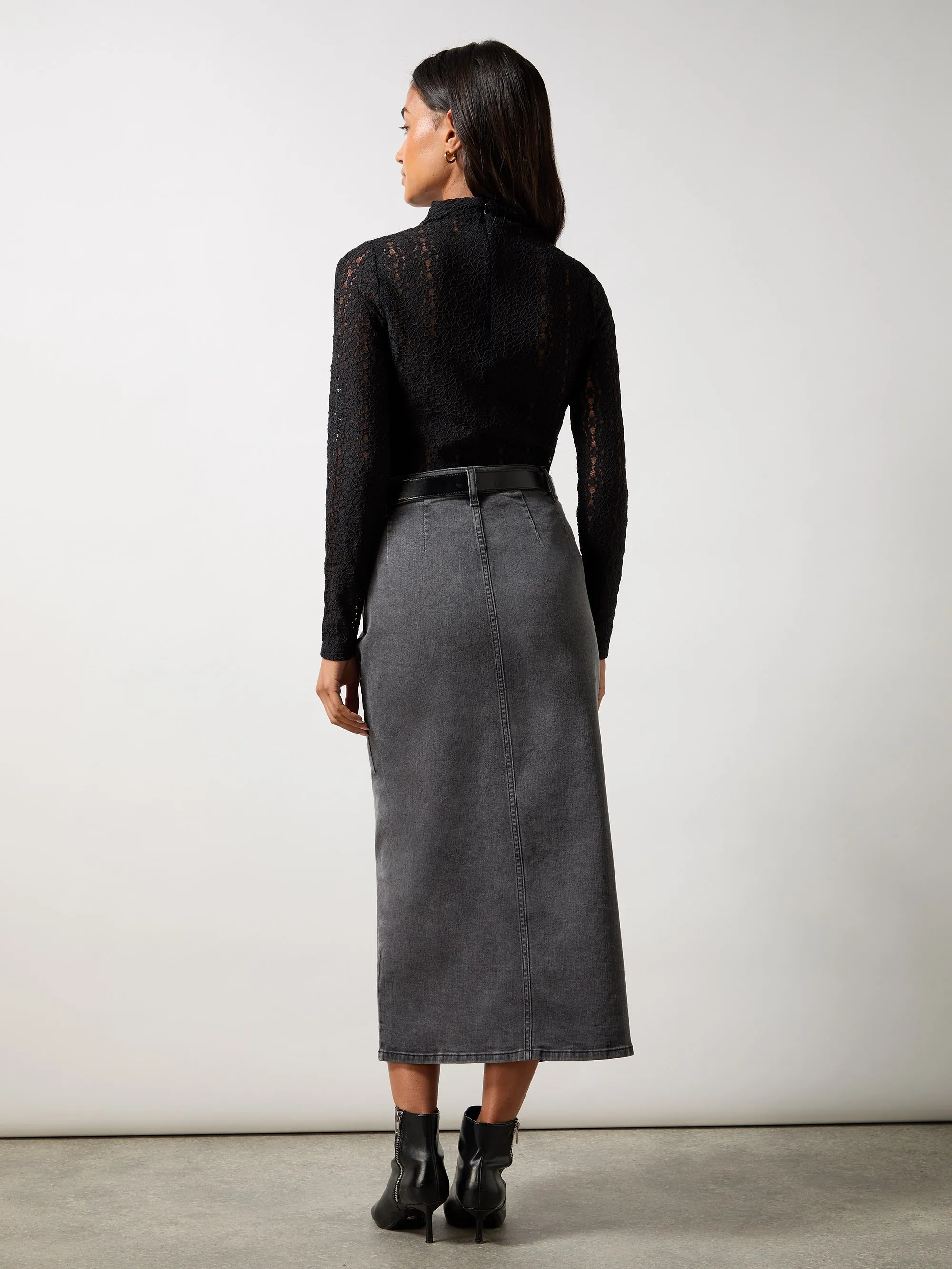 Grey Denim Midi Skirt