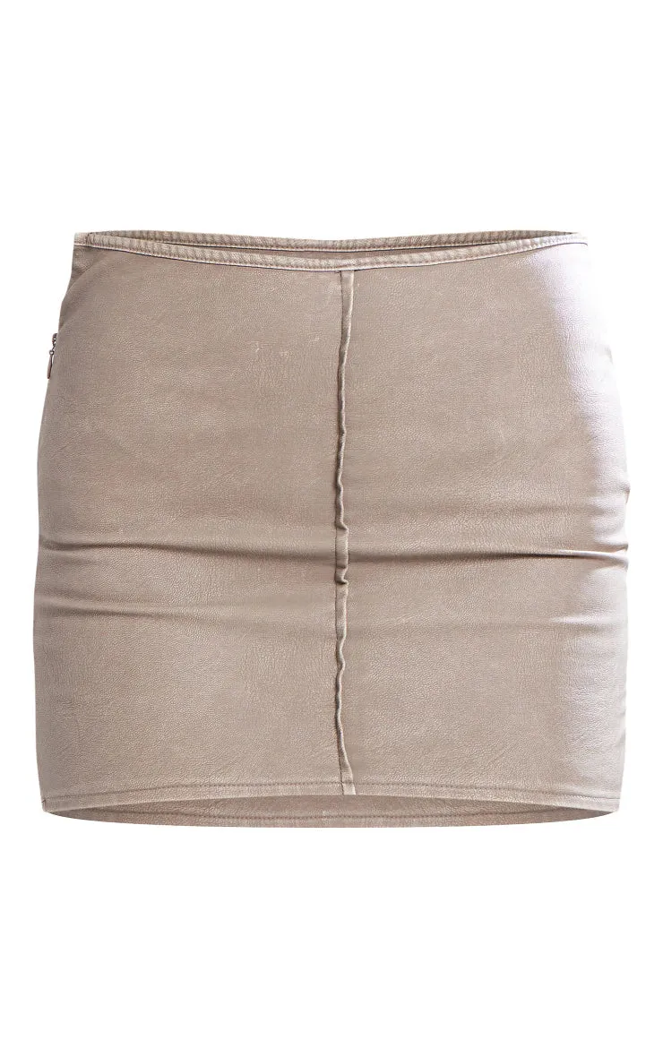 Grey Washed Faux Leather Seam Detail Low Rise Micro Mini Skirt