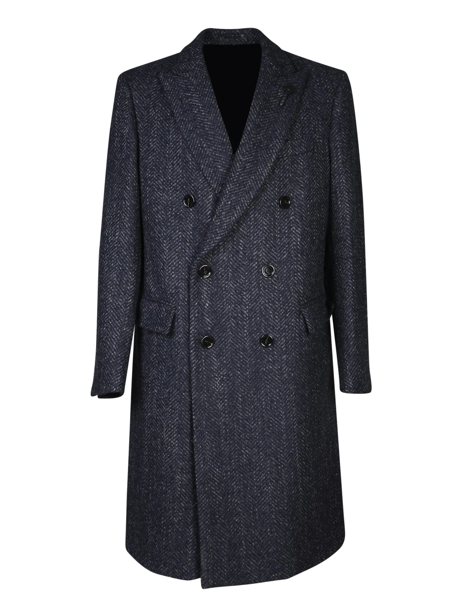 Grey/Blue Herringbone Double-Breasted Coat