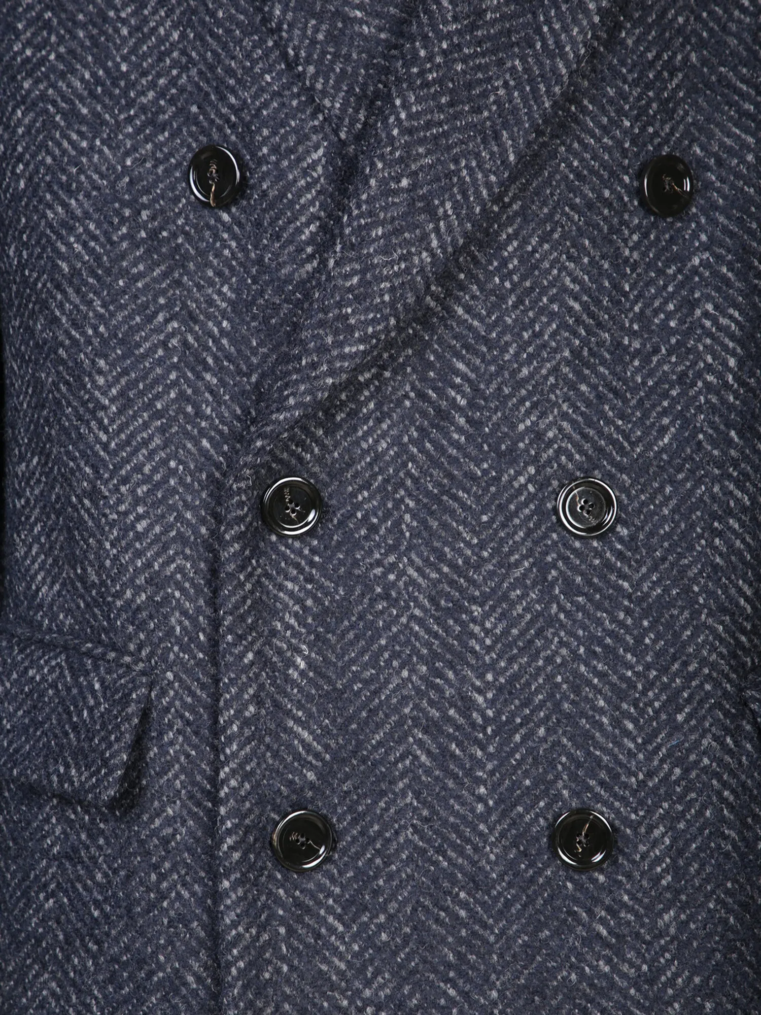 Grey/Blue Herringbone Double-Breasted Coat