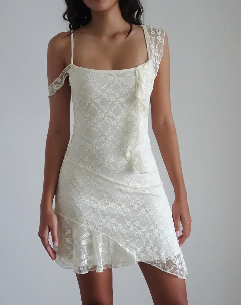 Jati Mini Dress in Off White Canina Rose Lace